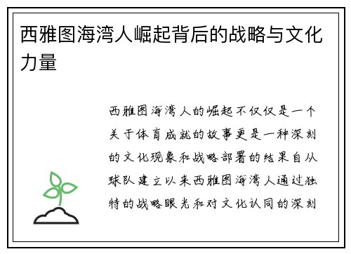 西雅图海湾人崛起背后的战略与文化力量